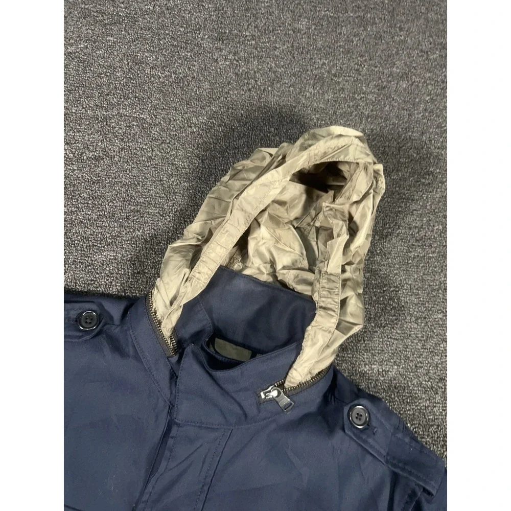 Banana Republic Jacket Medium Navy Utility Chore Field Stowaway Hood Waterproof